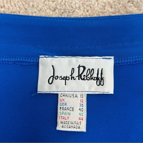Joseph Ribkoff cobalt royal blue ruched gathered dress asymmetrical neckline 10 - Picture 6 of 13